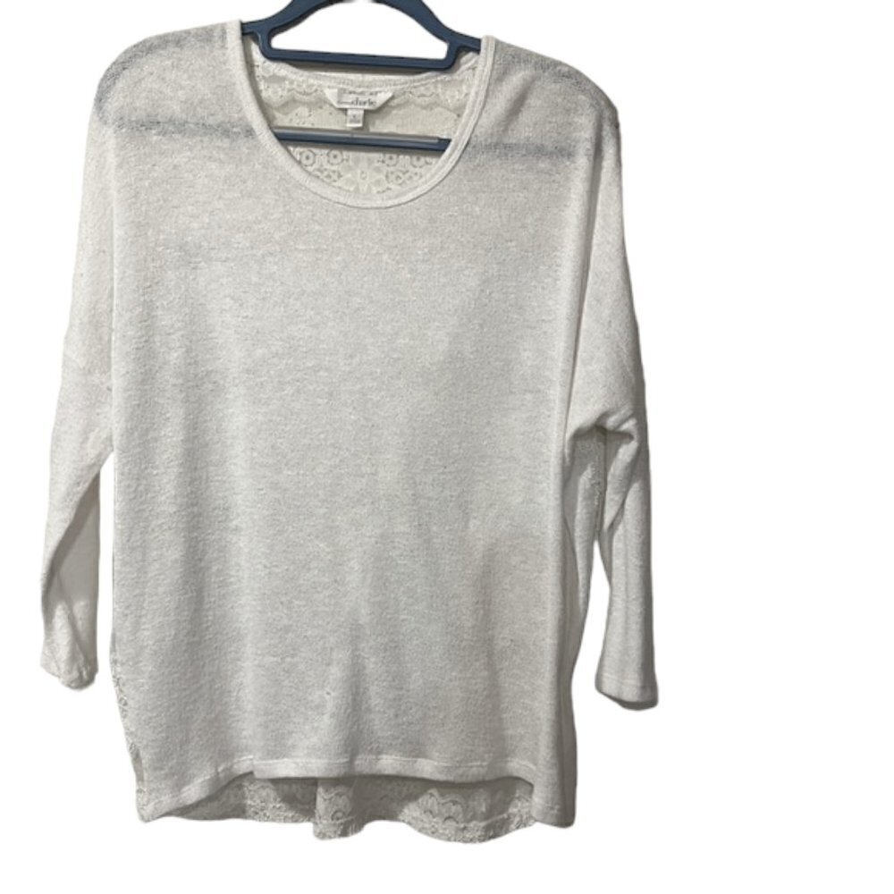 Charming Charlie White Dolman Sleeve Lacey Knit Top